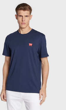 Granatowy t-shirt Wrangler w stylu casual z krótkim rękawem