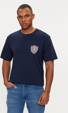 Granatowy t-shirt Wrangler z krótkim rękawem w stylu casual