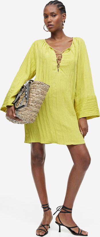 H & M & - Crinkled tunic dress - Żółty