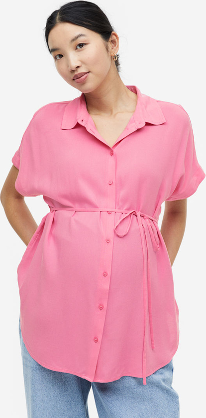H & M & - MAMA Bluzka z wiązanym paskiem - Różowy