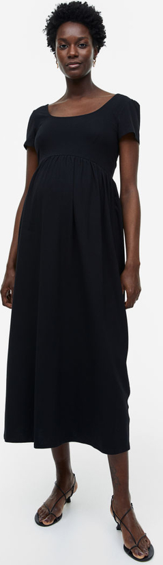 H & M & - MAMA Dżersejowa sukienka z dekoltem karo - Czarny