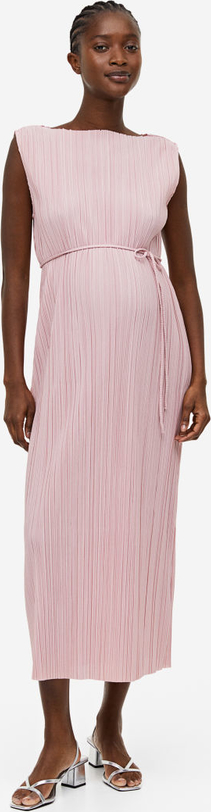 H & M & - MAMA Plisowana sukienka z wiązanym paskiem - Różowy