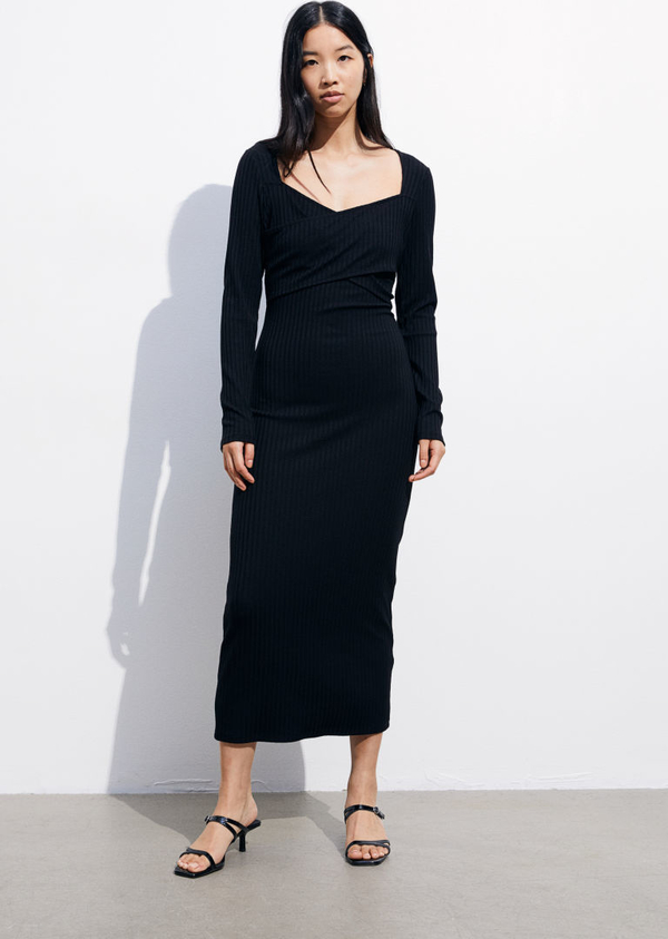 H & M & - MAMA Prążkowana sukienka dla karmiącej - Czarny