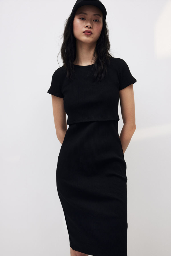 H & M & - MAMA Prążkowana sukienka dla karmiącej - Czarny