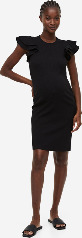 H & M & - MAMA Sukienka z falbankowym rękawem - Czarny