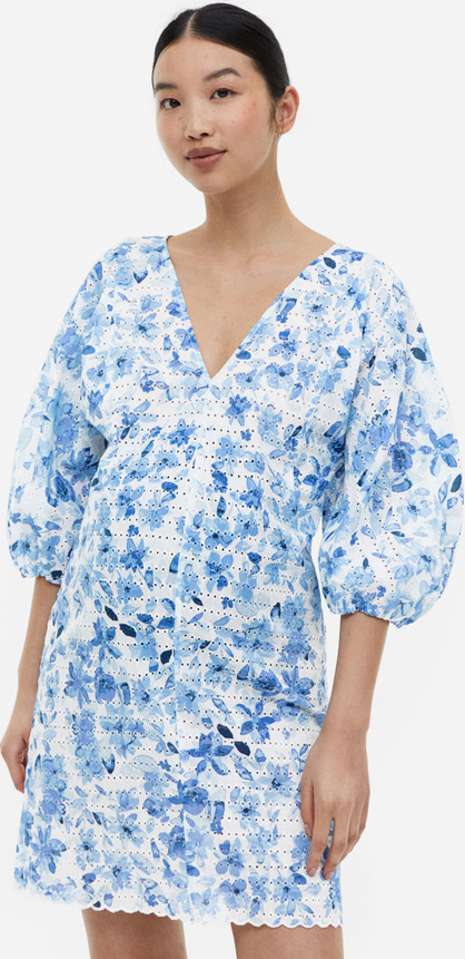 H & M & - MAMA Sukienka z haftem angielskim - Niebieski