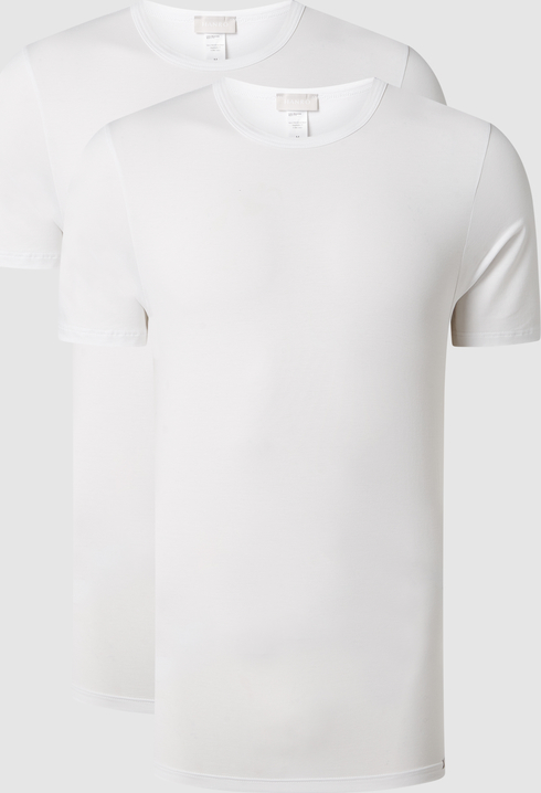 Hanro T-shirt z detalem z logo w zestawie 2 szt. model ‘Cotton Essentials’