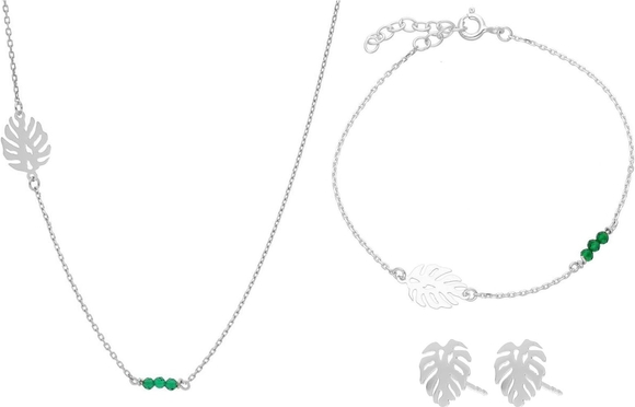 Irbis.style srebrny komplet biżuterii - kolczyki, bransoletka i naszyjnik