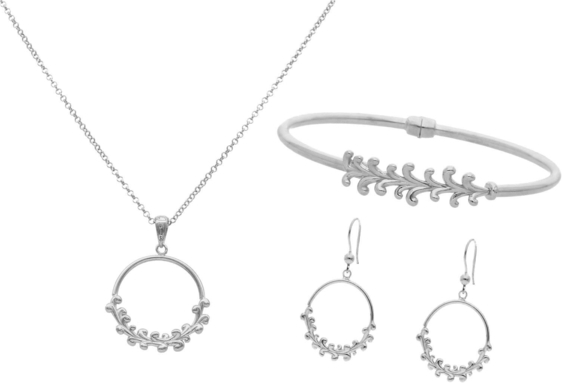 Irbis.style srebrny komplet biżuterii - kolczyki, bransoletka i naszyjnik