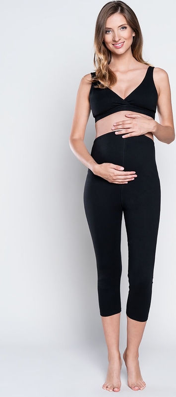 Italian Fashion Leginsy damskie ciążowe krój 3/4 III trymestr - czarne