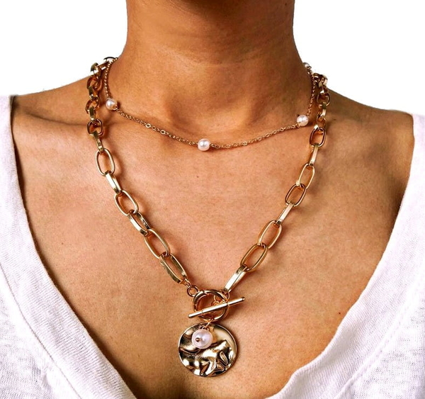 Jewelry & Watches Damski Złoty Naszyjnik choker łańcuch perły