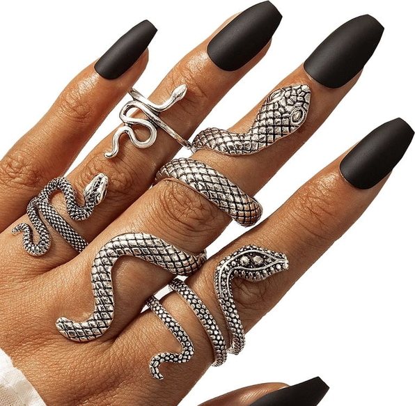 Jewelry & Watches Komplet pierścionków srebrnych Metalowe węże