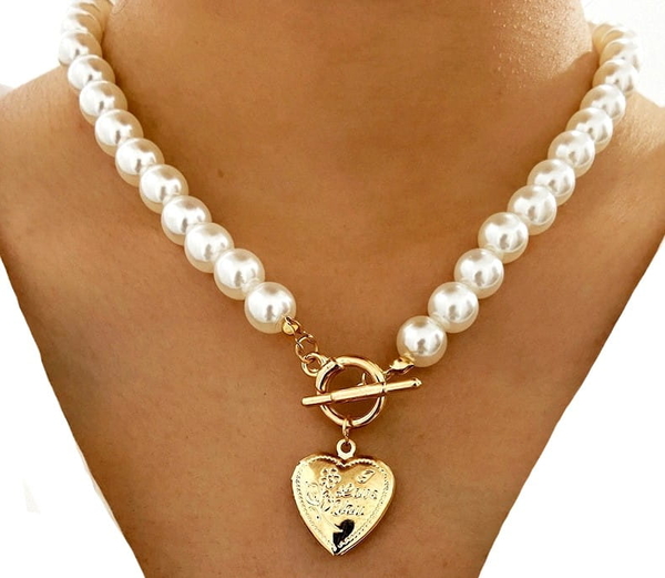 Jewelry & Watches Naszyjnik perły choker perełki serce sekretnik
