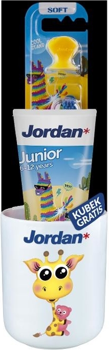 Jordan, Junior zestaw, pasta do zębów dla dzieci 6-12 lat, 50 ml + szczoteczka + kubek