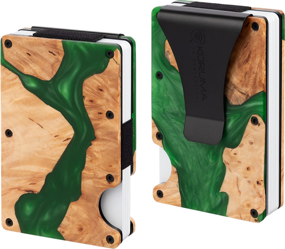 Koruma Aluminiowe etui z klipsem na karty kredytowe (drewno + zielona żywica)