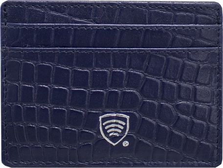 Koruma Skórzane etui antykradzieżowe na karty zbliżeniowe RFID (Granatowy, Croco)