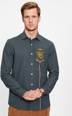 Koszula Aeronautica Militare w młodzieżowym stylu z klasycznym kołnierzykiem z długim rękawem