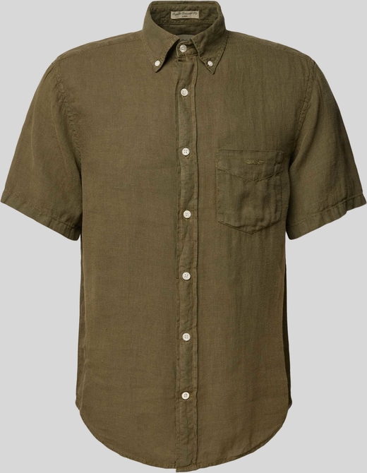 Koszula Gant z lnu z kołnierzykiem button down w stylu casual
