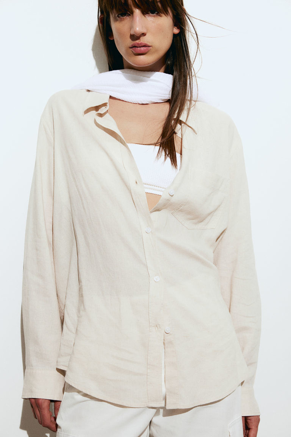 Koszula H & M w stylu casual z tkaniny z długim rękawem