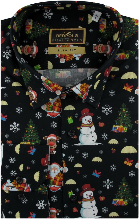 Koszula Redpolo z tkaniny z klasycznym kołnierzykiem w bożonarodzeniowy wzór