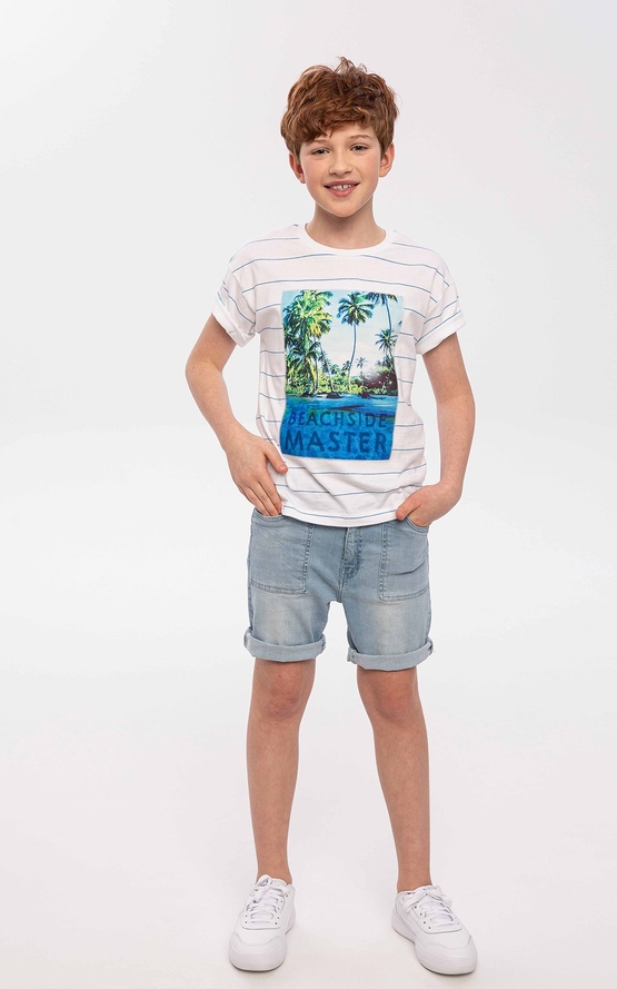 Koszulka dziecięca Minoti z bawełny w paseczki dla chłopców