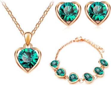 Lovrin Komplet biżuterii zielone serduszka serca