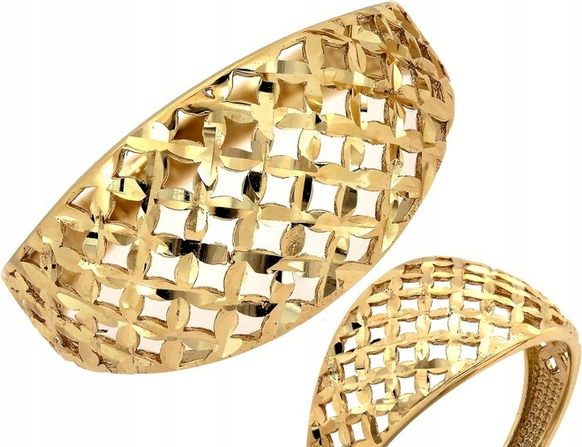 Lovrin złoty pierścionek 585 szeroki elegancki zdobiony ażurem na prezent