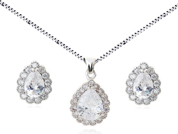 Mak-biżuteria KPL 599/577 komplet kolczyki i wisiorek z krystalicznymi łezkami plus łańcuszek, srebrny