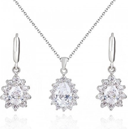Mak-biżuteria KPL 599/583 komplet kolczyki i wisiorek z krystalicznymi łezkami plus łańcuszek, srebrny