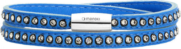 Manoki Damska bransoletka ze skóry z kryształami Swarovskiego, niebieska