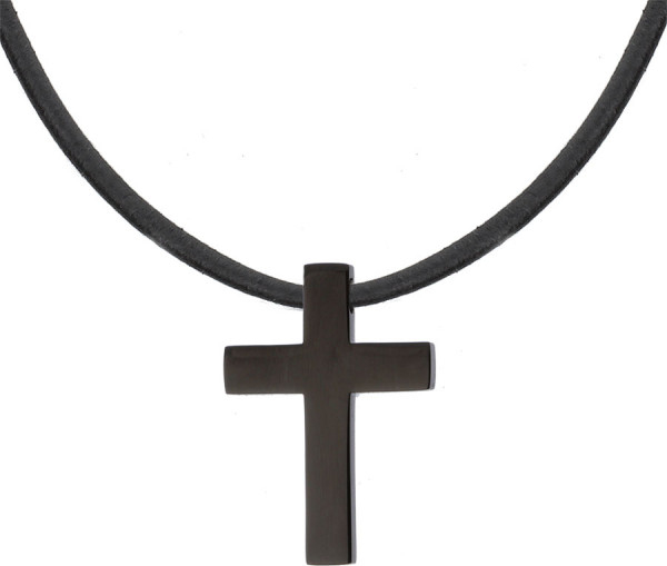 Manoki Elegancki naszyjnik z krzyżykiem – czarny krzyż ze stali szlachetnej na czarnym rzemieniu
