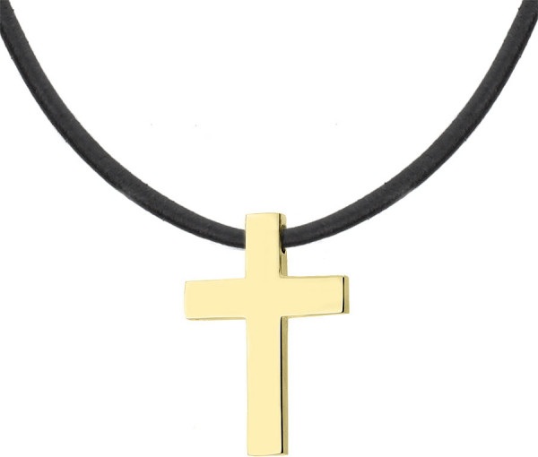 Manoki Elegancki naszyjnik z krzyżykiem – złoty krzyż ze stali szlachetnej na czarnym rzemieniu