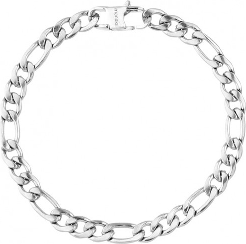 Manoki Męska srebrna klasyczna bransoleta łańcuch figaro ze stali szlachetnej