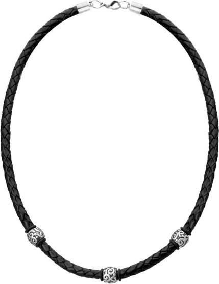 Manoki Męski naszyjnik zdobione charmsy beadsy na czarnym plecionym rzemieniu