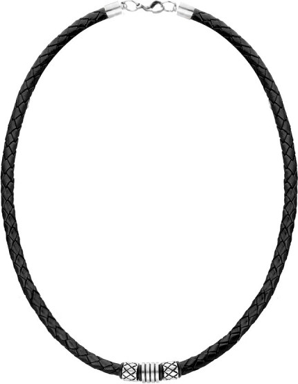 Manoki Zdobiony naszyjnik męski z charmsami beadsami na czarnym plecionym rzemieniu
