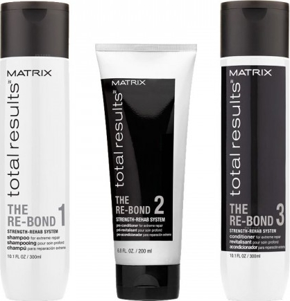 MATRIX TOTAL RESULTS The Re-Bond Zestaw Odbudowywujący włosy Zniszczone szampon 300ml, Kuracja przed odżywką 200ml, Odzywka 300ml