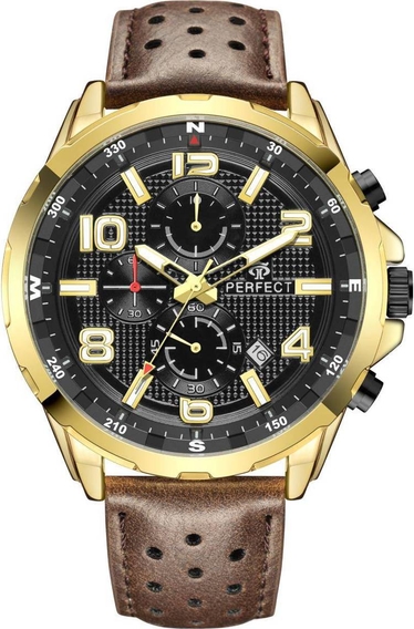 Merg Brązowy zegarek męski pasek duży solidny Perfect CH05L brązowy, beżowy