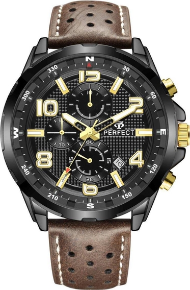Merg Brązowy zegarek męski pasek duży solidny Perfect CH05L czarny