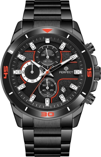 Merg Czarny elegancki zegarek męski bransoleta duży solidny Perfect CH02M czarny