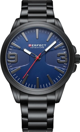 Merg Czarny zegarek męski bransoleta duży solidny Perfect M114 czarny