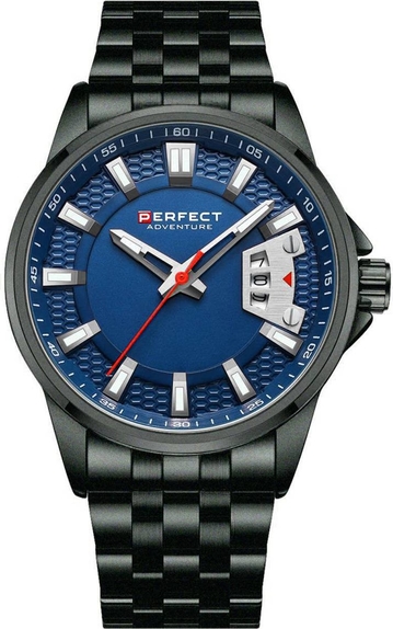 Merg Czarny zegarek męski bransoleta duży solidny Perfect M144 czarny