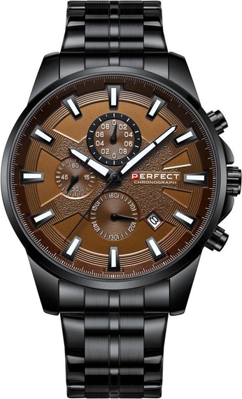 Merg Czarny zegarek męski bransoleta duży solidny Perfect M503 czarny