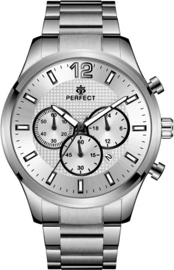 Merg Klasyczny srebrny zegarek męski bransoleta duży solidny Perfect CH01M szary, srebrny