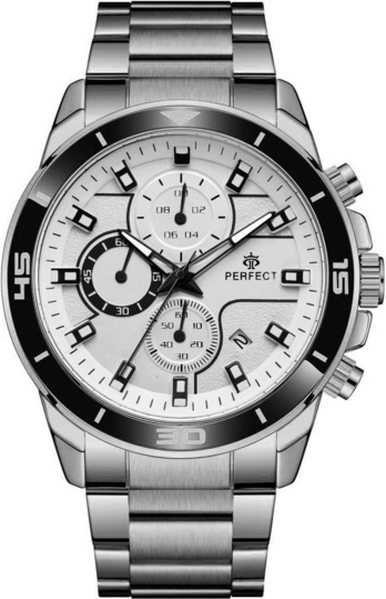 Merg Srebrny elegancki zegarek męski bransoleta duży solidny Perfect CH02M szary, srebrny
