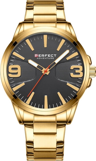 Merg Złoty zegarek męski bransoleta duży solidny Perfect M114 żółty, złoty