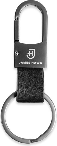 Męski skórzany brelok do kluczy z metalowym karabińczykiem breloczek czarny brązowy naturalna skóra opakowanie na prezent James Hawk Keychain