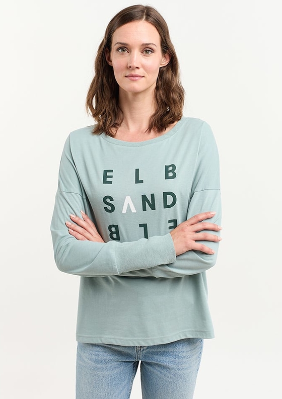 Miętowa bluzka Elbsand z bawełny z długim rękawem w stylu casual