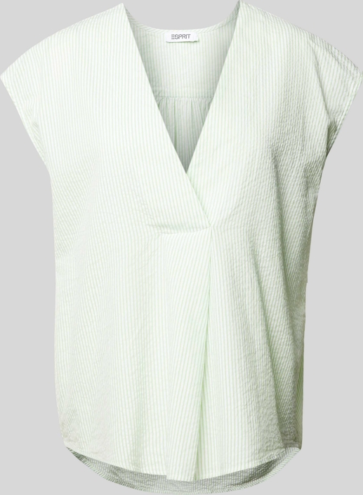Miętowa bluzka Esprit z dekoltem w kształcie litery v z bawełny