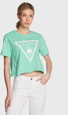 Miętowa bluzka Guess z okrągłym dekoltem w młodzieżowym stylu