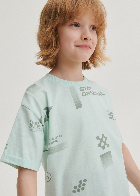 Miętowa koszulka dziecięca Reserved z krótkim rękawem
